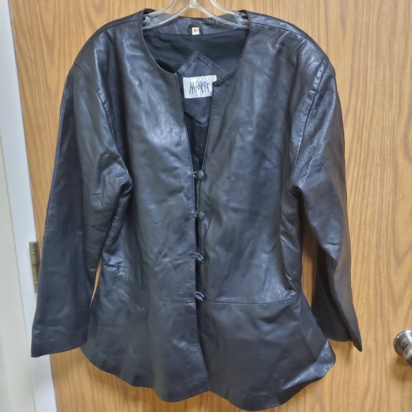 MANART black Vintage Leather Jacket Size 2X - Picture 1 of 8
